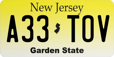 NJ license plate A33TOV