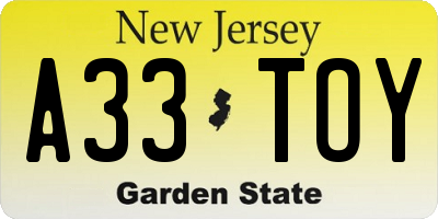NJ license plate A33TOY