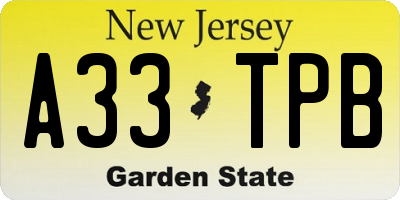 NJ license plate A33TPB