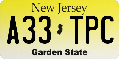 NJ license plate A33TPC