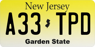 NJ license plate A33TPD