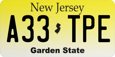 NJ license plate A33TPE