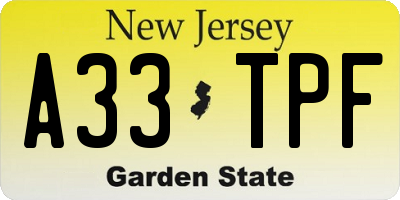 NJ license plate A33TPF