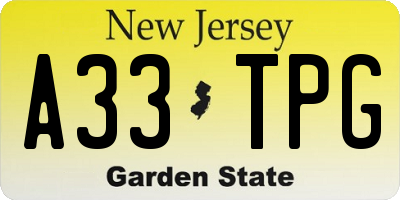 NJ license plate A33TPG