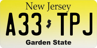 NJ license plate A33TPJ