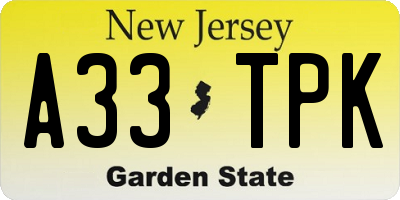 NJ license plate A33TPK