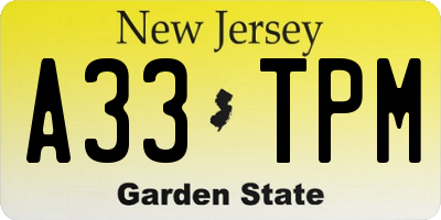 NJ license plate A33TPM