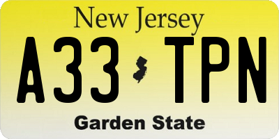 NJ license plate A33TPN