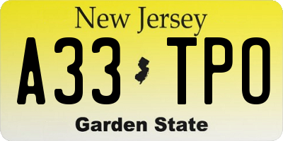 NJ license plate A33TPO