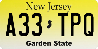 NJ license plate A33TPQ