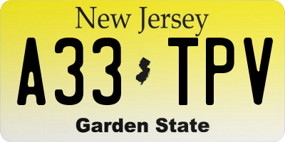 NJ license plate A33TPV