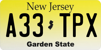 NJ license plate A33TPX