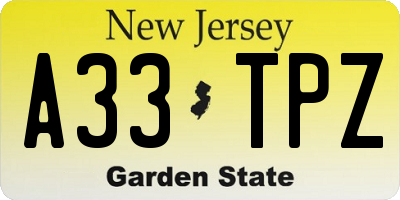 NJ license plate A33TPZ
