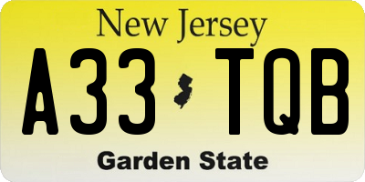 NJ license plate A33TQB