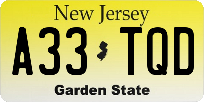 NJ license plate A33TQD
