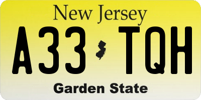 NJ license plate A33TQH