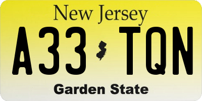 NJ license plate A33TQN