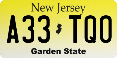 NJ license plate A33TQO