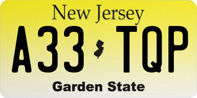 NJ license plate A33TQP