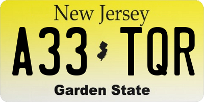 NJ license plate A33TQR