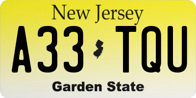 NJ license plate A33TQU