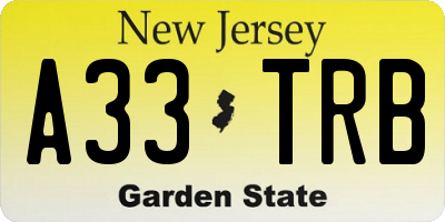 NJ license plate A33TRB