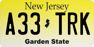 NJ license plate A33TRK