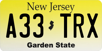 NJ license plate A33TRX
