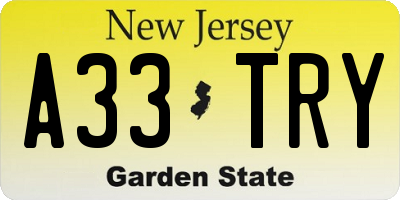 NJ license plate A33TRY