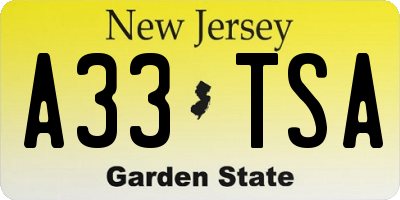 NJ license plate A33TSA