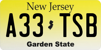 NJ license plate A33TSB