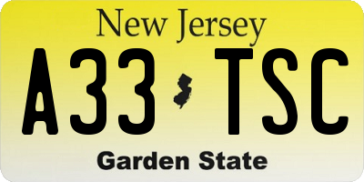 NJ license plate A33TSC