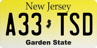 NJ license plate A33TSD