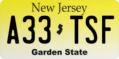 NJ license plate A33TSF