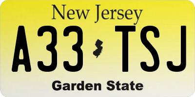 NJ license plate A33TSJ