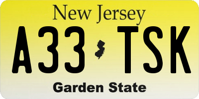 NJ license plate A33TSK