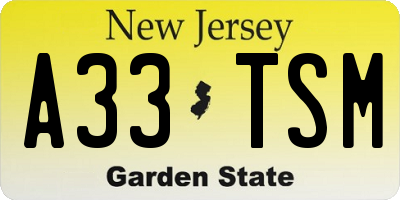 NJ license plate A33TSM