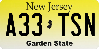 NJ license plate A33TSN