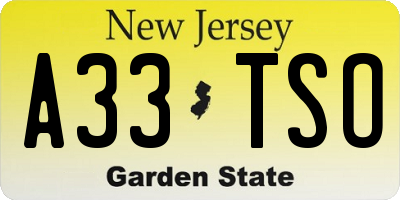 NJ license plate A33TSO