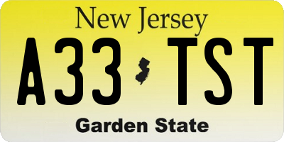 NJ license plate A33TST