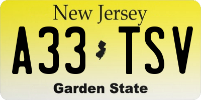NJ license plate A33TSV