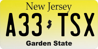 NJ license plate A33TSX