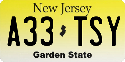 NJ license plate A33TSY