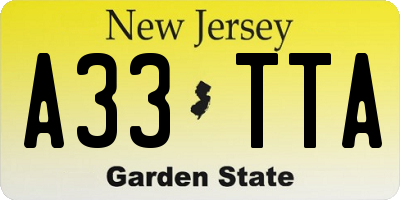 NJ license plate A33TTA
