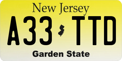 NJ license plate A33TTD