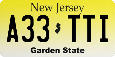 NJ license plate A33TTI