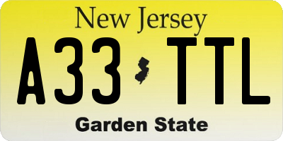 NJ license plate A33TTL