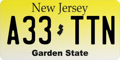 NJ license plate A33TTN