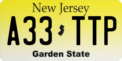 NJ license plate A33TTP