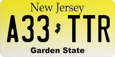 NJ license plate A33TTR